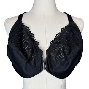Glamorise Front-Closure T-Back WonderWire Underwire Bra Black 1246 size 38DD